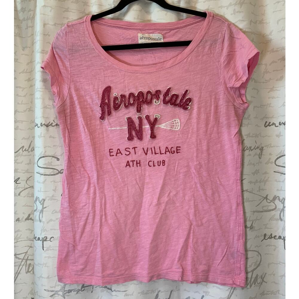 Aeropostale Y2K Pink Spellout T-Shirt XL Cotton Graphic Vintage Style Tee
